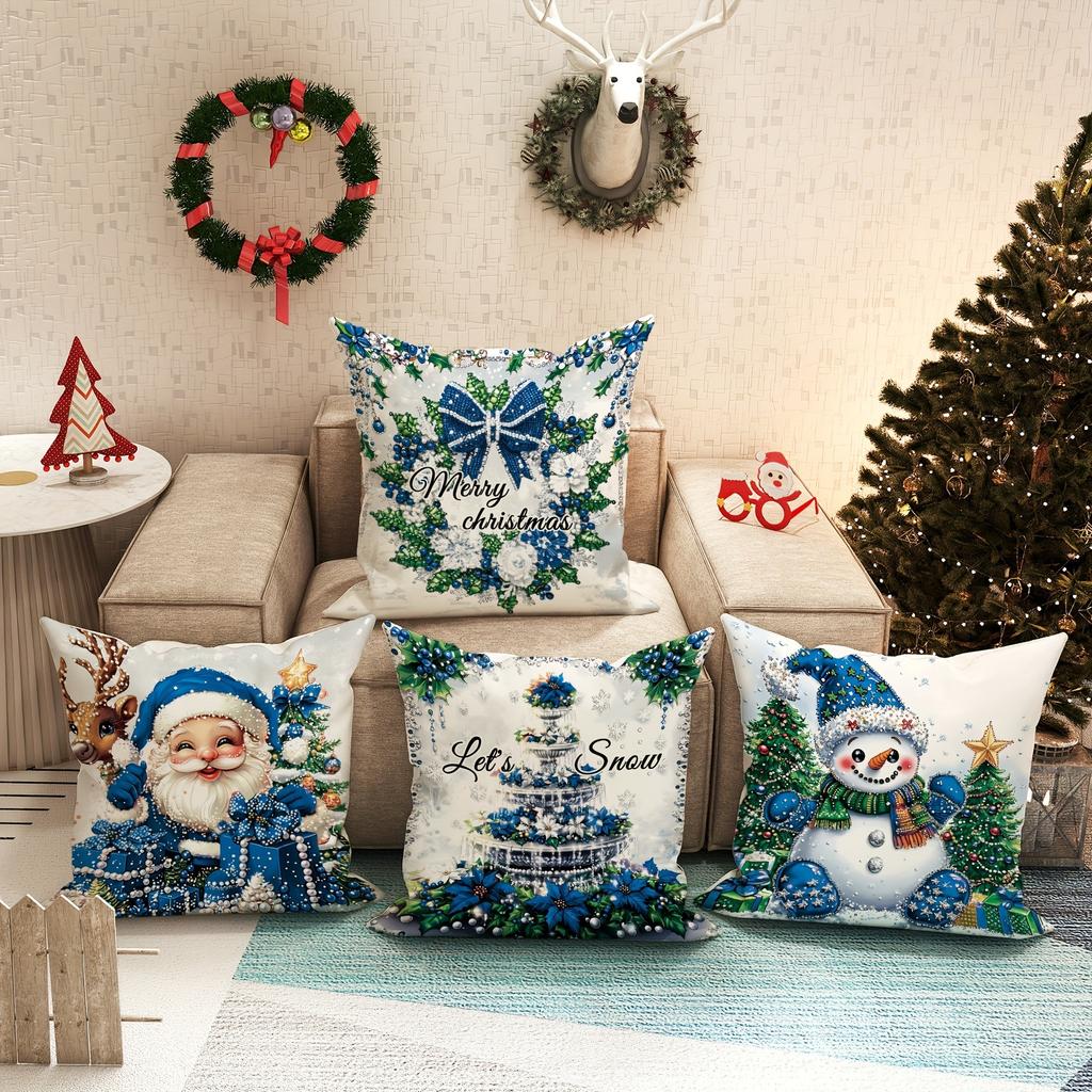 Weihnachtsdekoration Kissenbezug Frohe Weihnachten Weihnachtsmann Schneemann Girlandenmuster geeignet für Zuhause Zimmer Sofa Kissenbezug