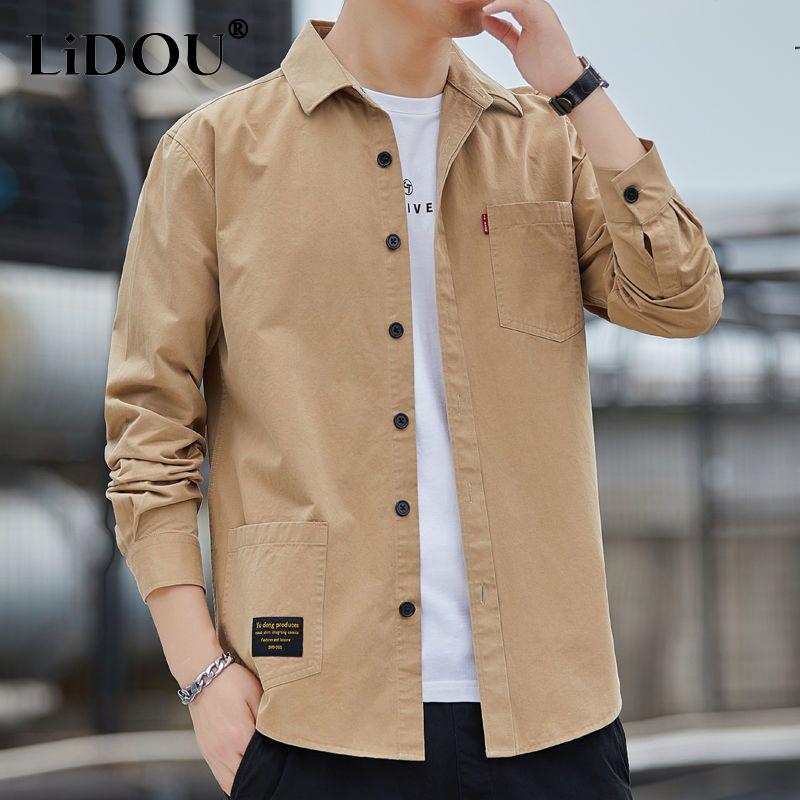 

Spring Autumn Solid Color Casual Fashion Loose Shirt Man Long Sleeve Korean Style Blouse All Match Chic Streetwear Male Clothes 3XL чорний