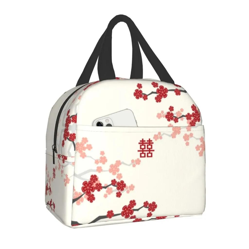 Japanese Sakura Cherry Blossoms Insulated Lunch Bags for Women Resuable Thermal Cooler Flowers Bento Box Kids School Children