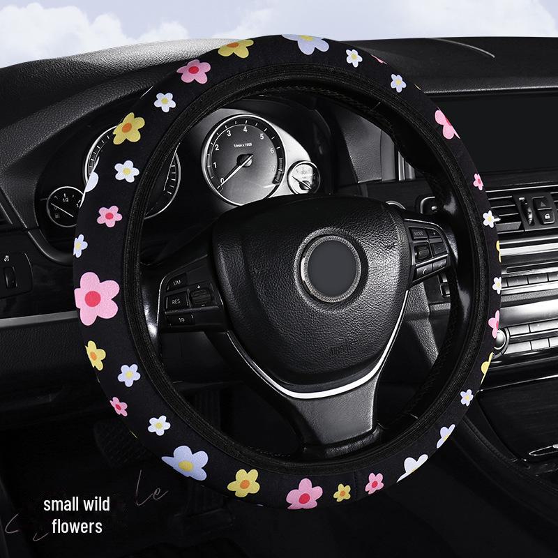 2023 New Style Breathable Fabric Steering Wheel Cover with Flower Pattern and Elastic Band Shoulder Cover