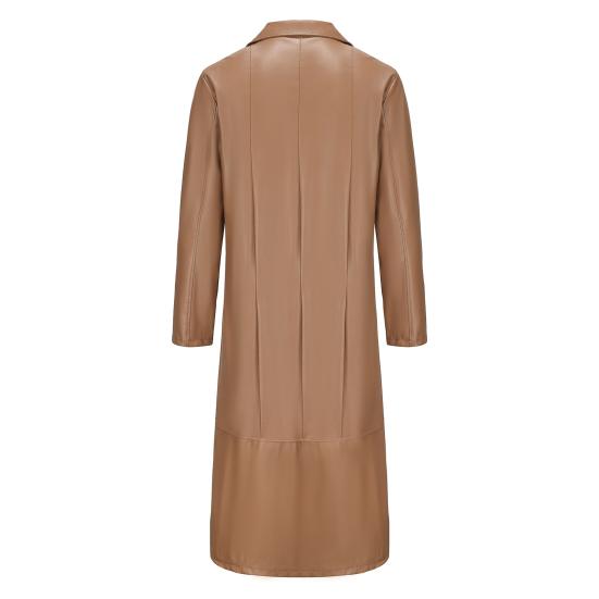 Men Jacket Turn-down Collar Smooth Solid Color Faux Leather Windproof Streetwear Slim Fit Long Sleeve Men Trench Coat