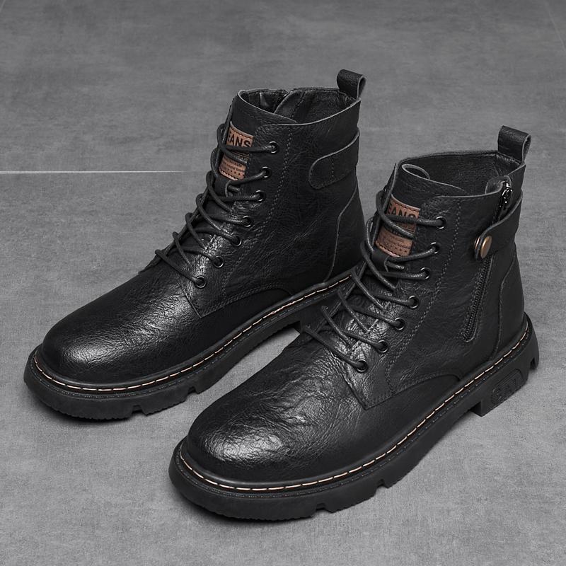 Fashion Fashion Casual Leather Male Motorcycle Boots Outdoor Men's Ankle Boots High Top Winter Casual Shoes Warm Plush Fur Winter Botas