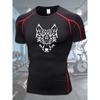Men's Compression Shirt Quick Dry Black Gym T-Shirt White Tribal Wolf Head Print Workout Sportswear