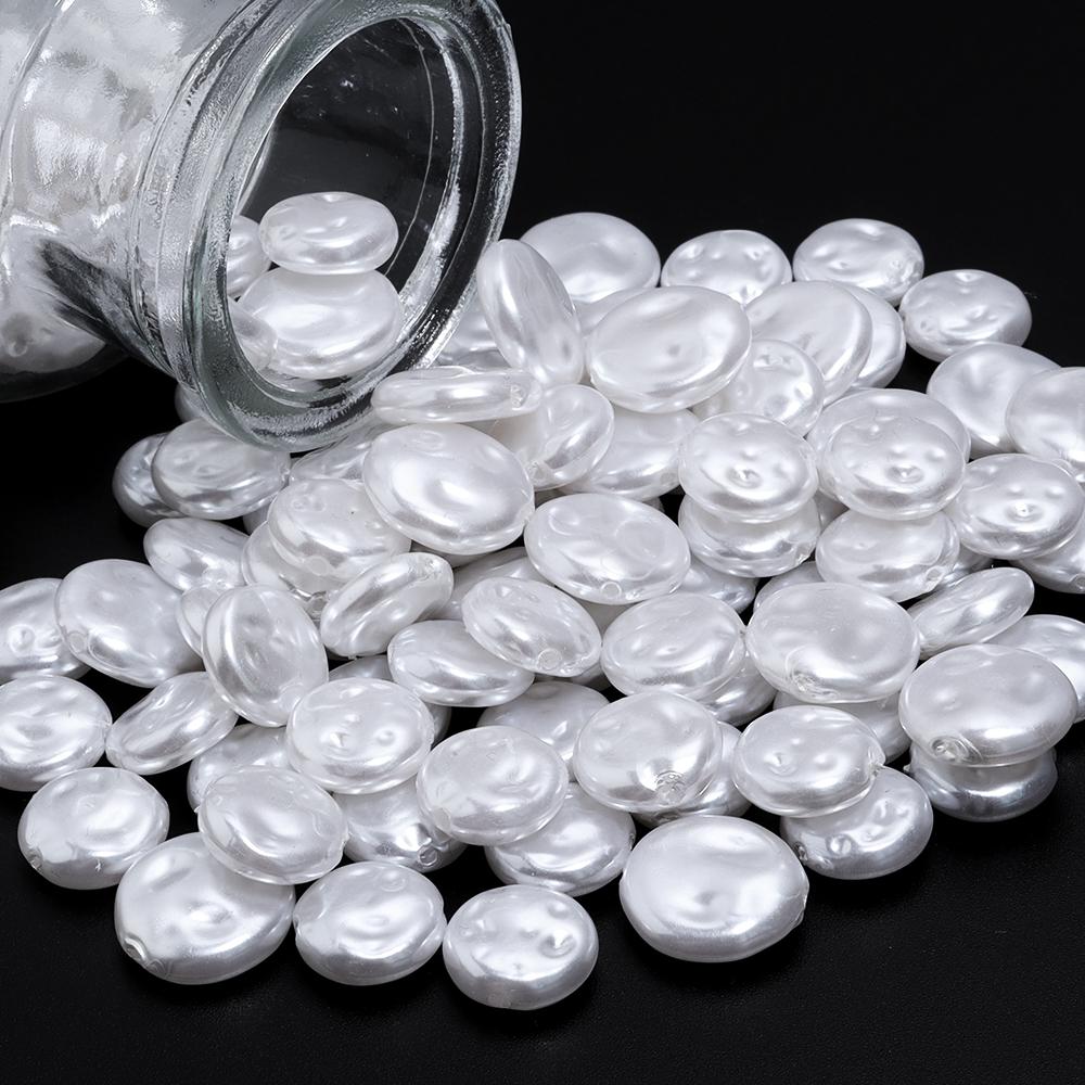 10 12 14 16 18mm ABS Imitation Pearl White Flat Round Beads For Jewelry Bracelet Making Charm Loose Spacer Beads DIY Accessories
