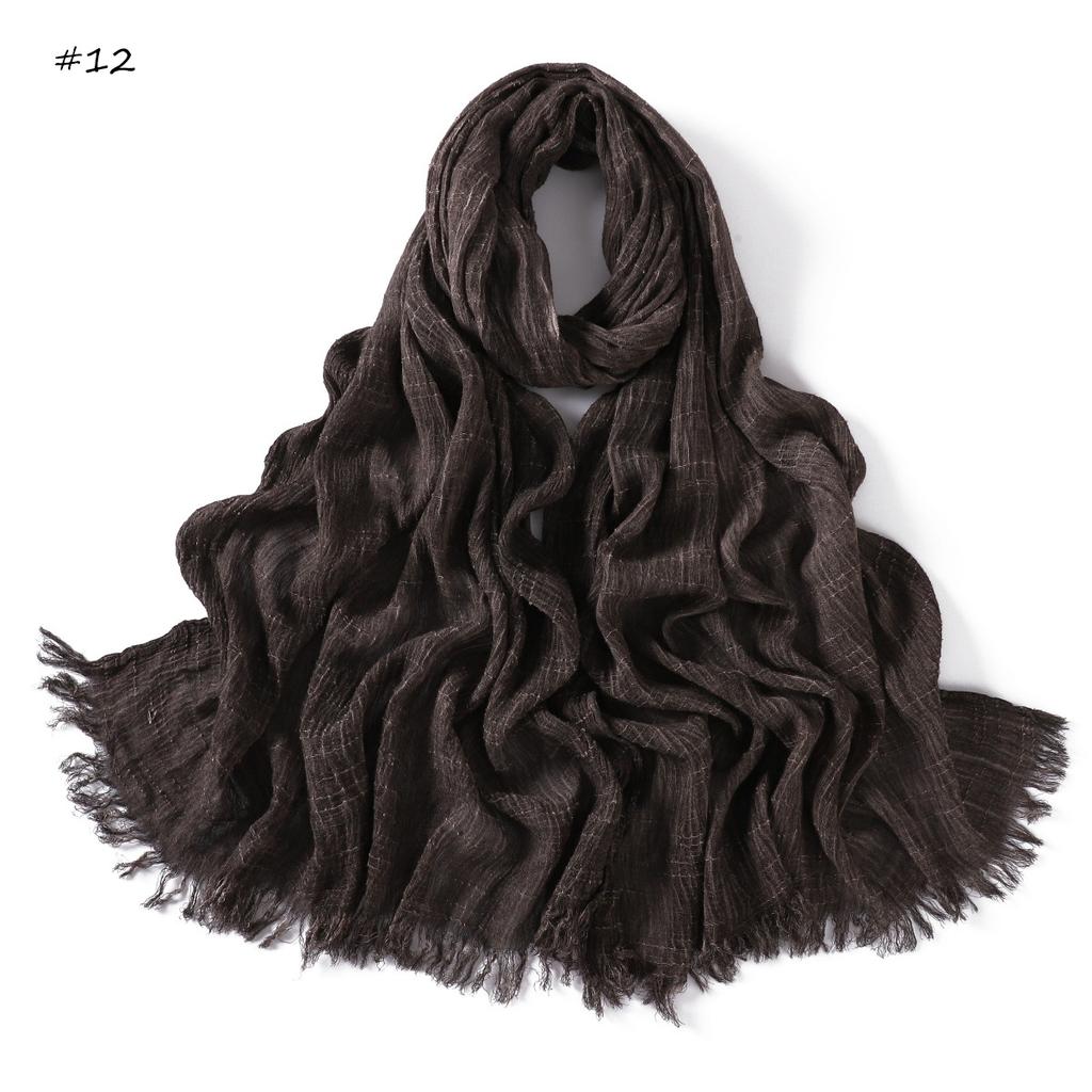 New High Quality Solid Color Wrinkle Muslim Women Hijab Scarf Ramadan Shawl Headband Turban Islamic Hijabs Wraps Tassels