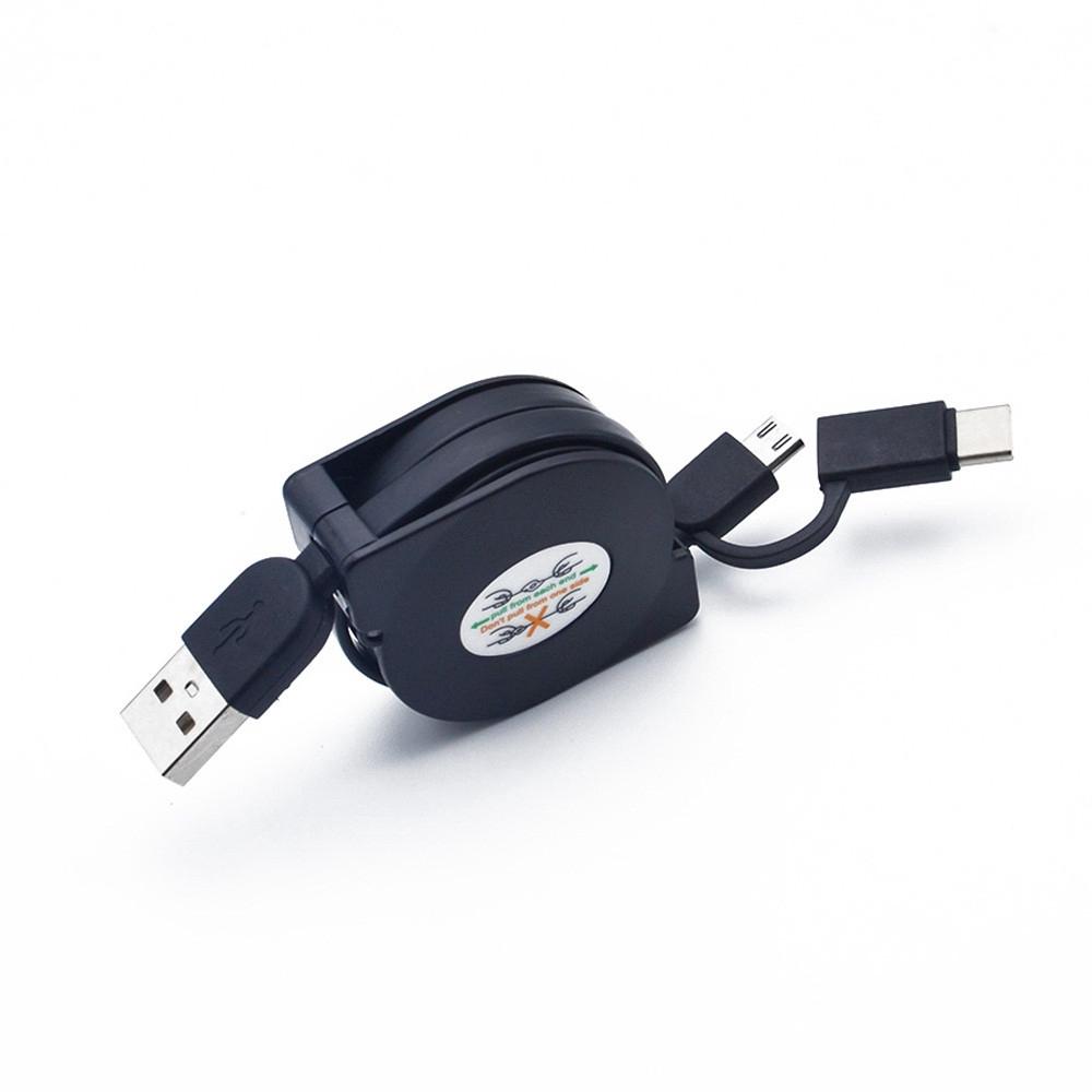 1M/3FT Универсальный втягивающийся кабель-зарядка Micro USB и Type-C 2 в 1