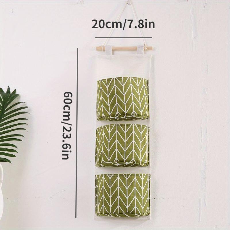 1pc Cotton And Linen Storage Hanging Bag, 3 Pockets Door Back Fabric Storage Bag, Wall-Mounted Storage Bag For Toys Socks Shoes