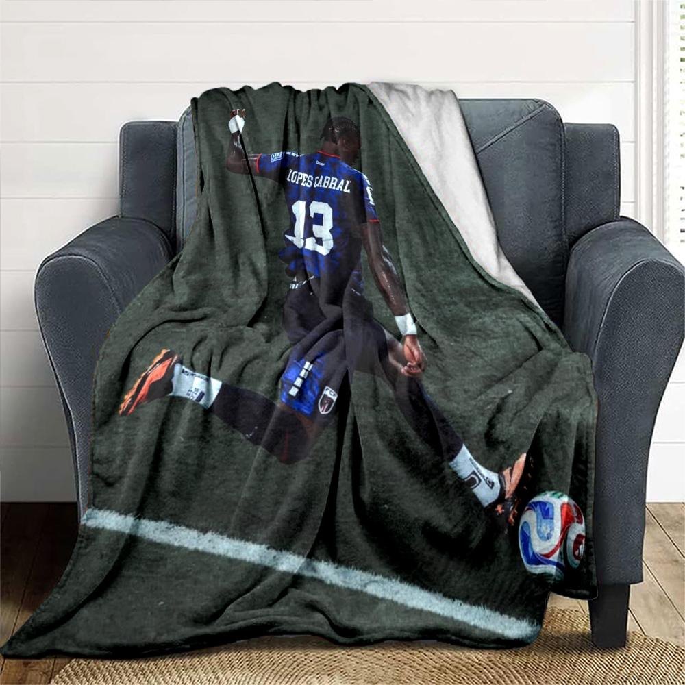 Football Player Kick Action Print Flannel Blanket Green Stadium Background Soft Throw Blanket Soccer Fan Bedroom Sofa Decor