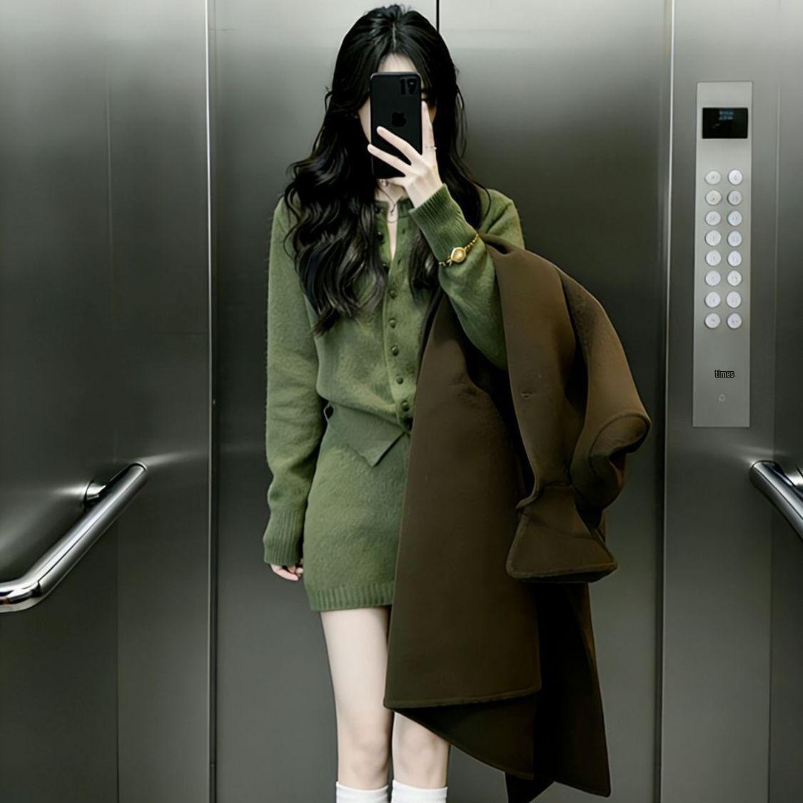 

2026 Korean Chic Winter Tweed Dress & Coat Set for Women S