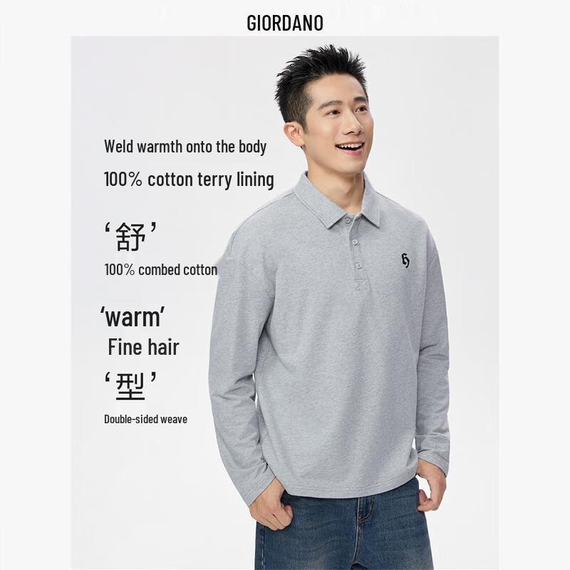 Giordano Men s Embroidered Pure Cotton Long-Sleeve Polo Shirt XL
