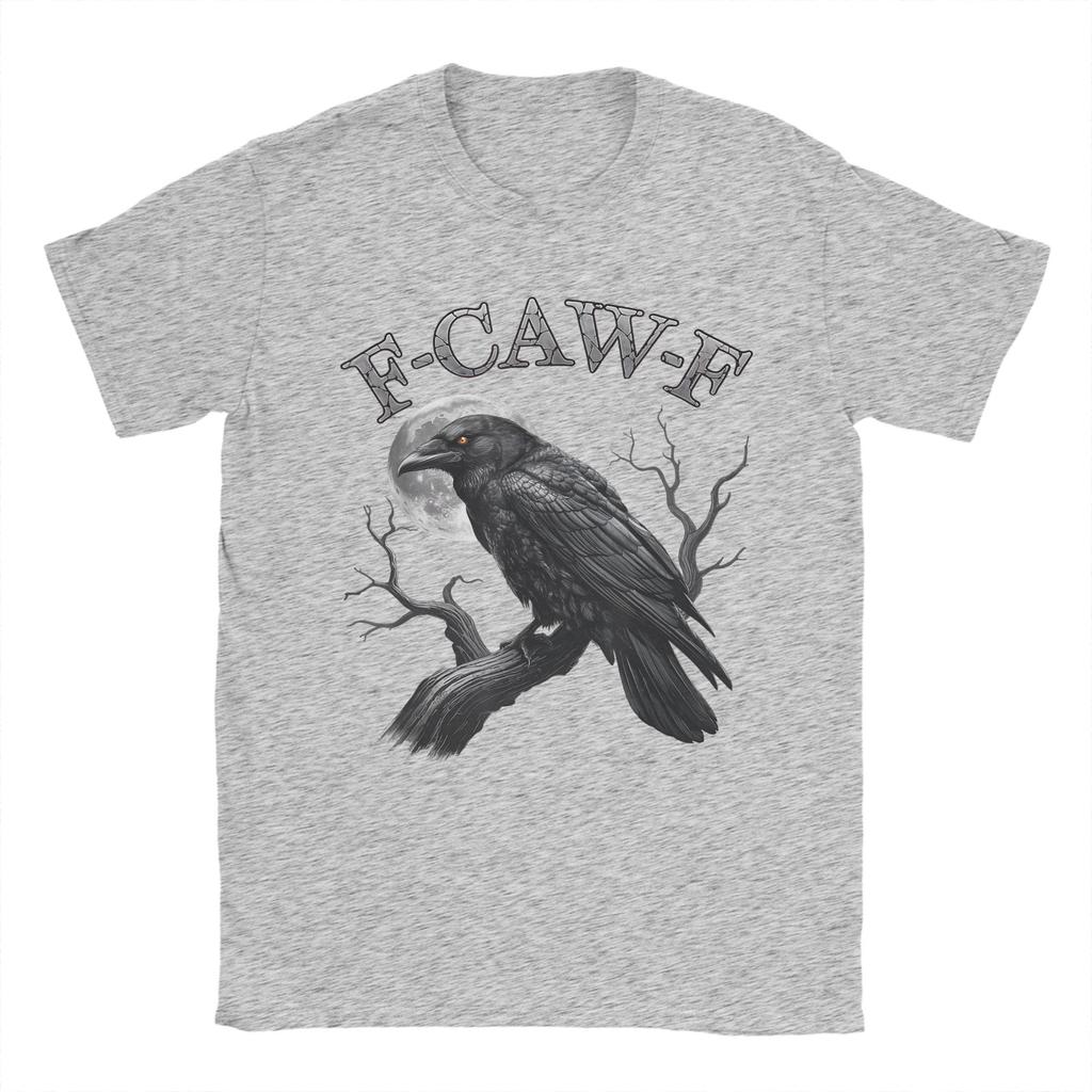 Black Crow F-Caw-F Funny Bird Men T Shirt Moon Gothic Humor Funny Tees Short Sleeve Round Neck T-Shirt 100% Cotton Graphic Merch