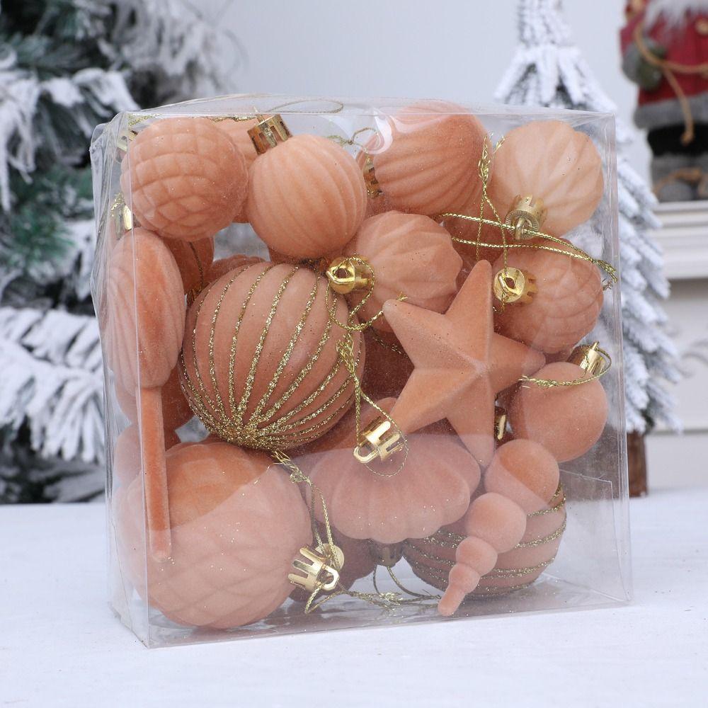 24PCS Flocking Christmas Balls Pendant Plastics Xmas Tree Hanging Christmas Home Decoration