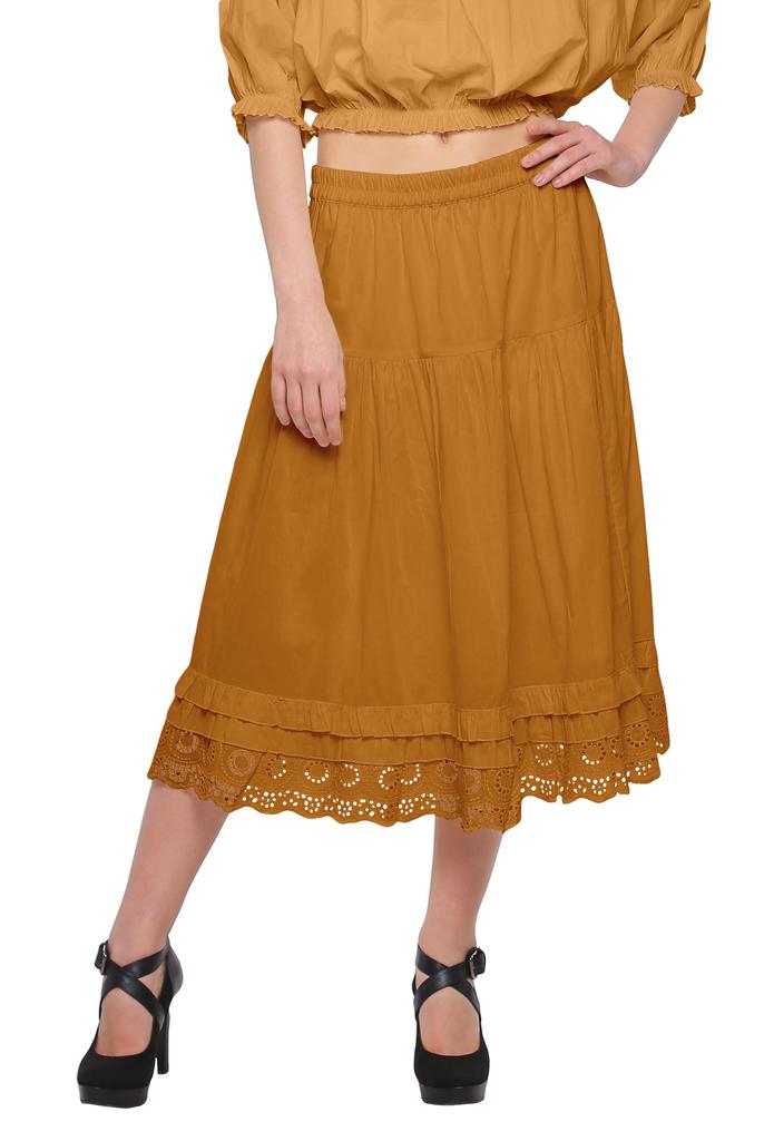 Moomaya Solid Skirts For Women Knee Length Cotton Flared Girls Skirt
