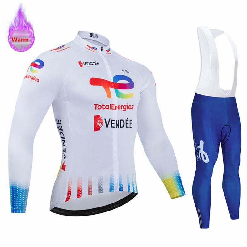 Total Energies Team Ropa Ciclismo Warm Winter Thermal Fleece Cycling Clothes Men Jersey Suit Outdoor Riding Bike MTB Bib Pants