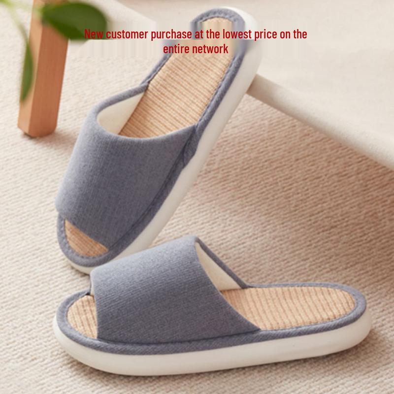 Japanese Linen Home Slippers - Silent, Non-Slip, Cotton Linen, Sweat-Absorbent, Breathable Indoor Shoes for All Seasons.