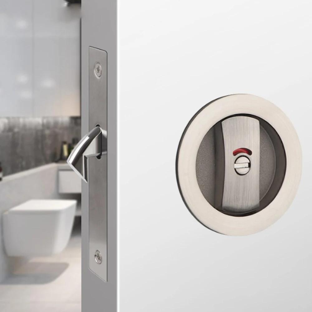 

Recessed Door Lock Bathroom Sliding Door Lock Single Hook With Red And Green Indicator Lock Round Invisible Door Lock Hardware серебряный