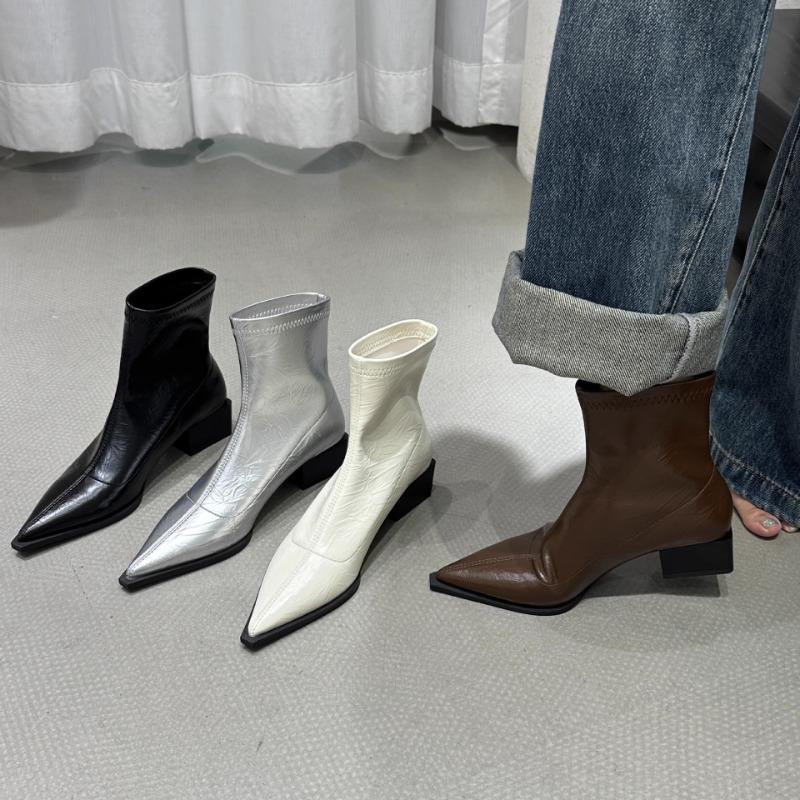 Sharp Pointed Short Boots for Women's New 2025 Autumn and Winter Women's Boots Thick Heel Boots Casual Women's Footwear