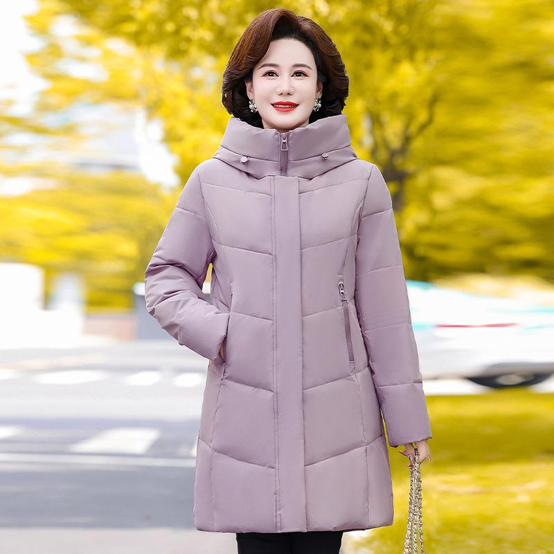 Winter foreign style medium and long down jacket female middle-aged mother large size white duck down warm jacket