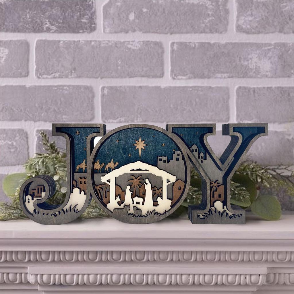 JOY Christmas Wooden Ornament: Creative Home/Office Decoration