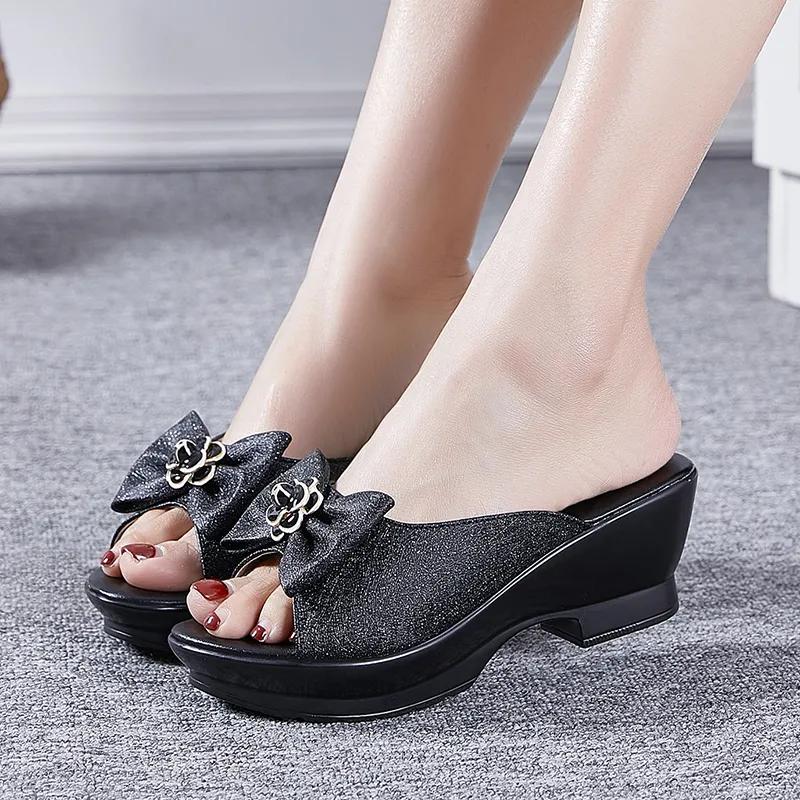 GKTINOO Summer Women‘s Slippers Sandals 2025 High Heel 5cm Platform Genuine Leather Slides Ladies Shoes Non-slip Casual