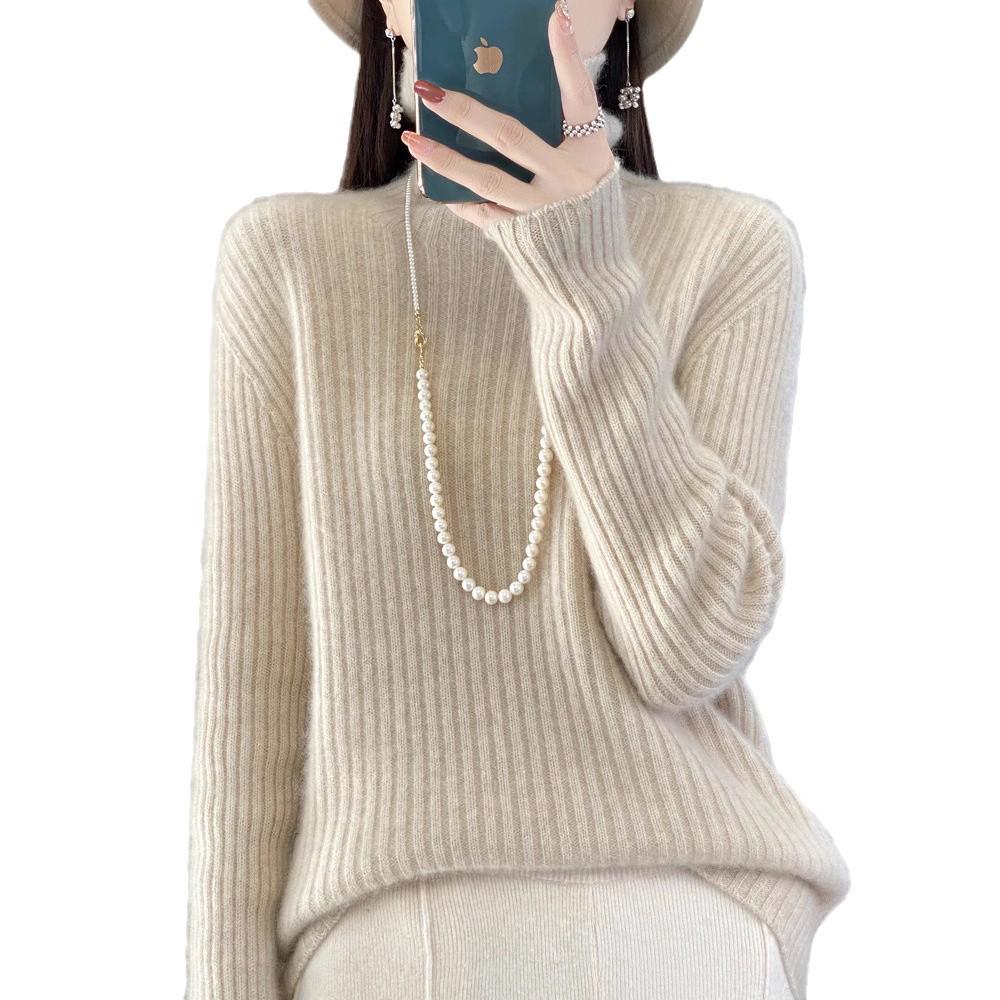 Women's High-Neck Thick Knit Sweater, Autumn/Winter Korean Style, Loose Fit, Slouchy Neck Knitwear
