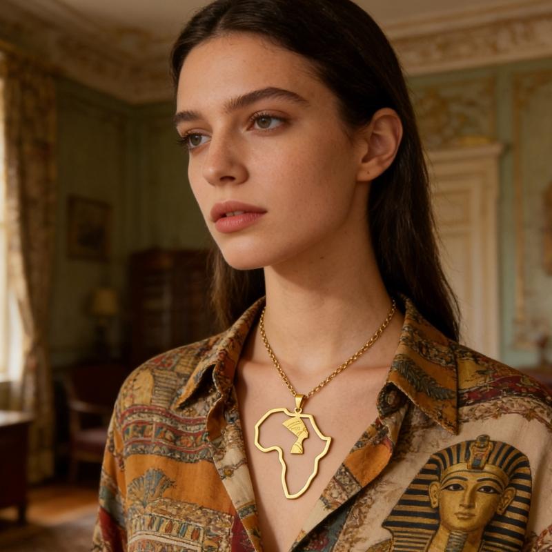 Trendy Unisex Neck Chain Necklace With Detailed Egypt Queen And Africa Map Design Fashionable African Themed Jewelry