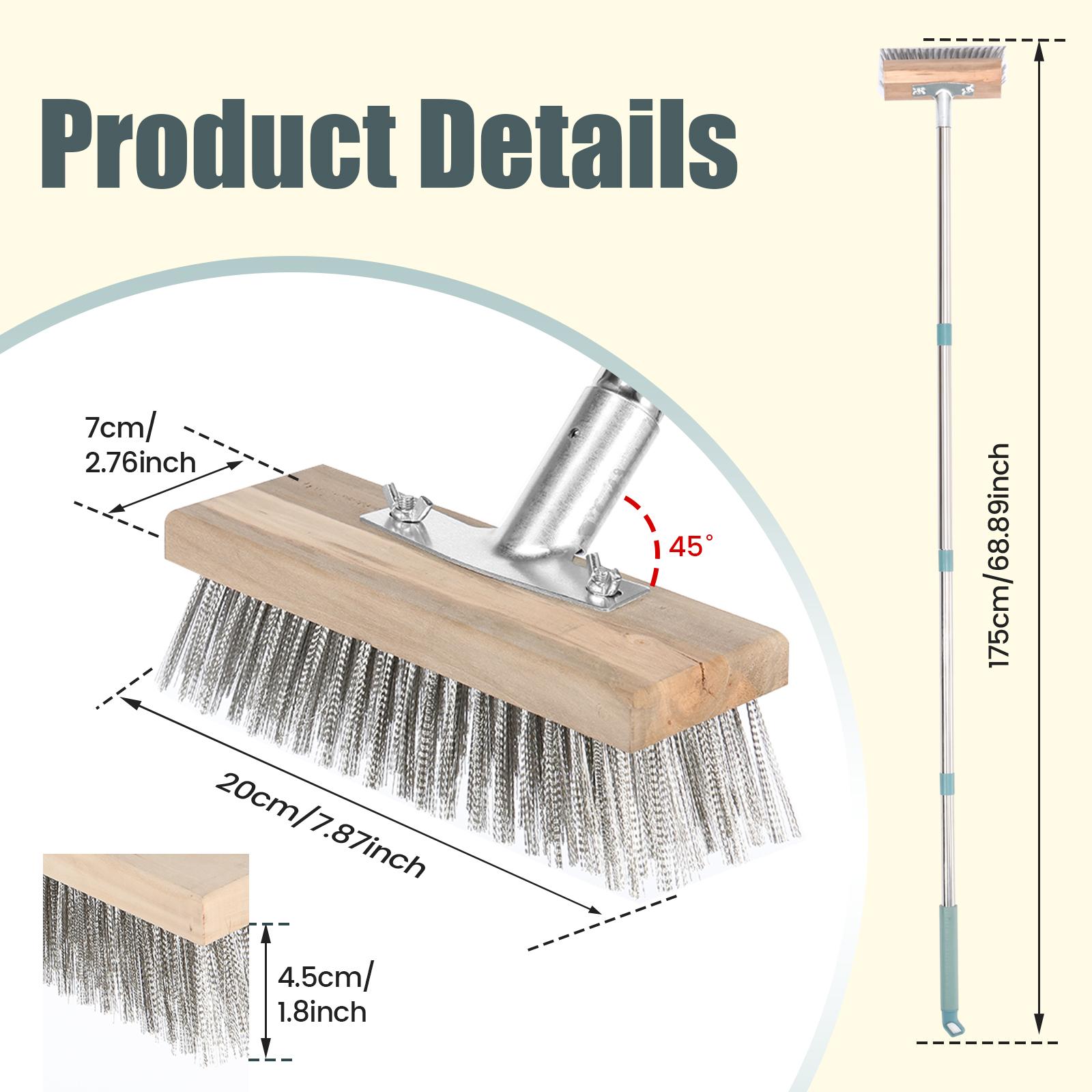 

Deck Scrub Brush Stainless Steel Floor Scrub Brush with 4 Section Detachable Poles No Dead Angle Versatile Wire Cleaning Brushes 1PCS
