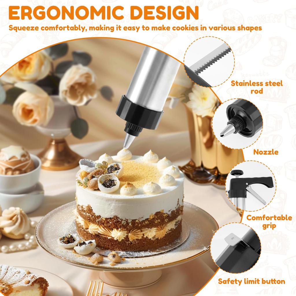 Stainless Steel Churro Maker Set Reusable Rust Proof Churros Maker Machine Multipurpose Cookie Press Maker for Cupcakes