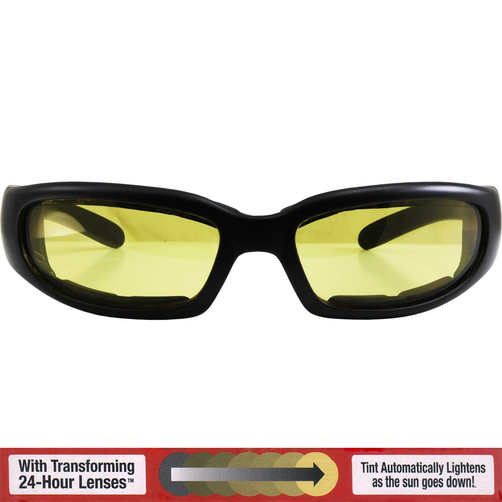 GLOBAL VISION Chicago 24 Photochromic Matte Black UV400 Global Vision Eyewear Motorcycle Goggles Sunglasses, Frame, Shatterproof, Protection,