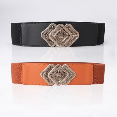 Cool Belt Women'S Retro Engraved Pair Of Buckles Waist Seal Dress Decoration Elastic Elastic Wide Belt