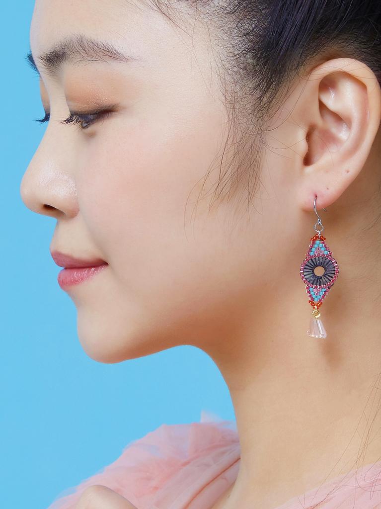 Lazy N Crazy Rhombus Glass Bead Earrings (4 Colors)