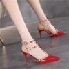 High Heels Women's Large Size French Pointed Single Shoes New Rivet Shoes Pure Desire Straps Three-ring Sandals Women
