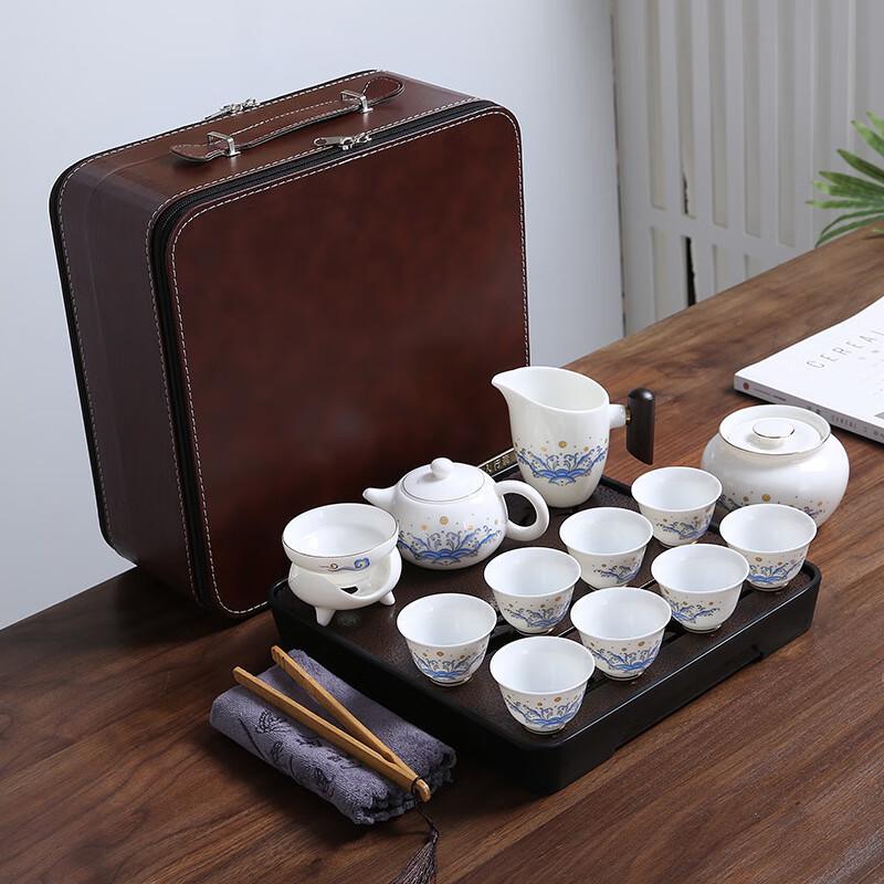 Portable Mutton-fat Jade White Porcelain Travel Tea Set
