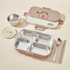 4/5 Grids Cartoon Lunch Container With Tableware 4/5 Compartment Portable 304 Stainless Steel Bento Lunch Box For Kids Students
