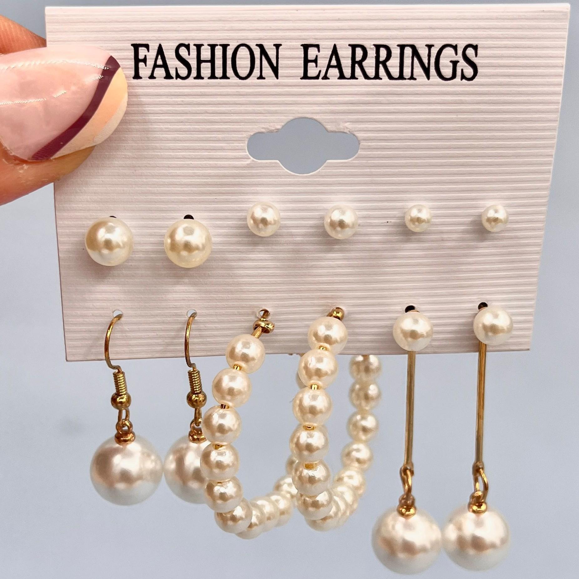 Elegant Pearl & Butterfly Earring Set: 5-Piece Fashion Jewelry for Ladies