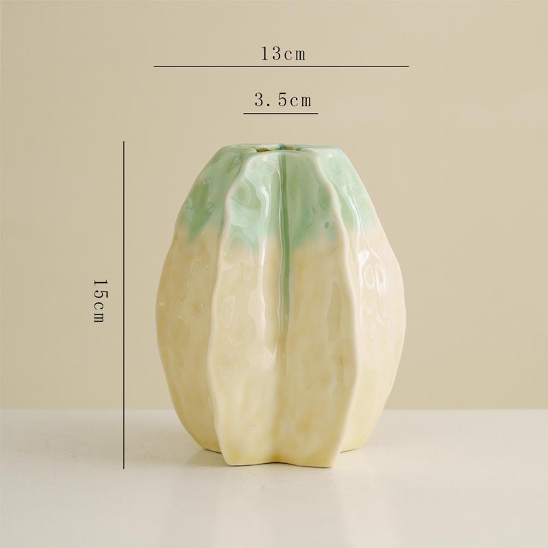 Nordic Ceramic Gradient Peach Shape Small Vase Home Dining Table Bedroom Living Room Decoration Narrow Mouth Floral Ornament 1Pc