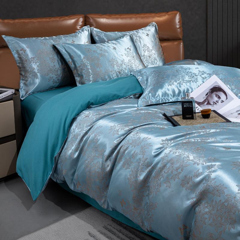 2025 New European Light Luxury Jacquard Four-piece Set, Satin Silk Quilt Cover, Bed Sheet Single Double Four-piece Set