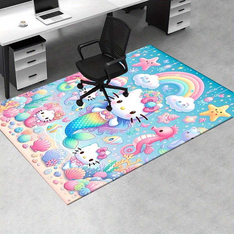 Office Rug Mermaid Hello Kitty Anti-Slip Rug, Machine Washable for Living Room, Bedroom, Office, Multiple Sizes, Bedroom Mat, Decorative Mat, Durable