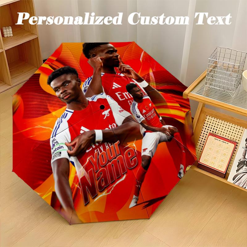 8 Rib Auto Folding Umbrella Bukayo Saka Print Custom Name Text Portable Rain Gear