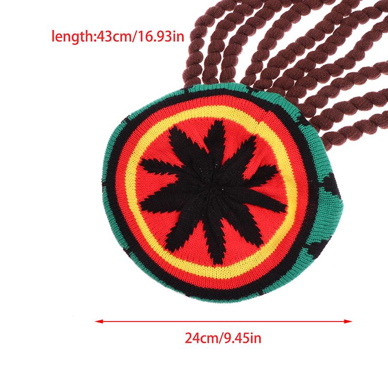 Reggae klobouk s dredy Pohodlný pletený klobouk Paruka Etnický styl Reggae baret Vlněný pletený klobouk ke kostýmu