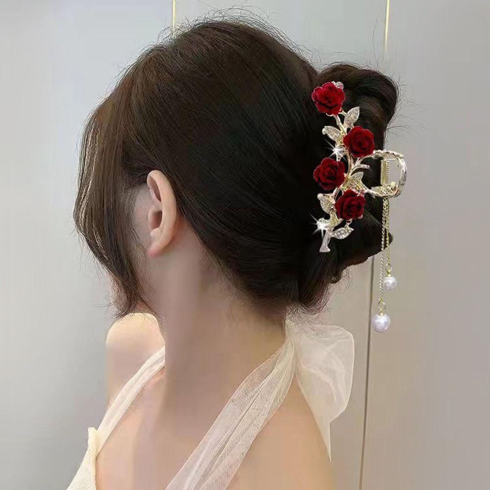Lily of The Valley Bouquet Tassel Clip Shiny Color Hair Clips Rhinestone  Women