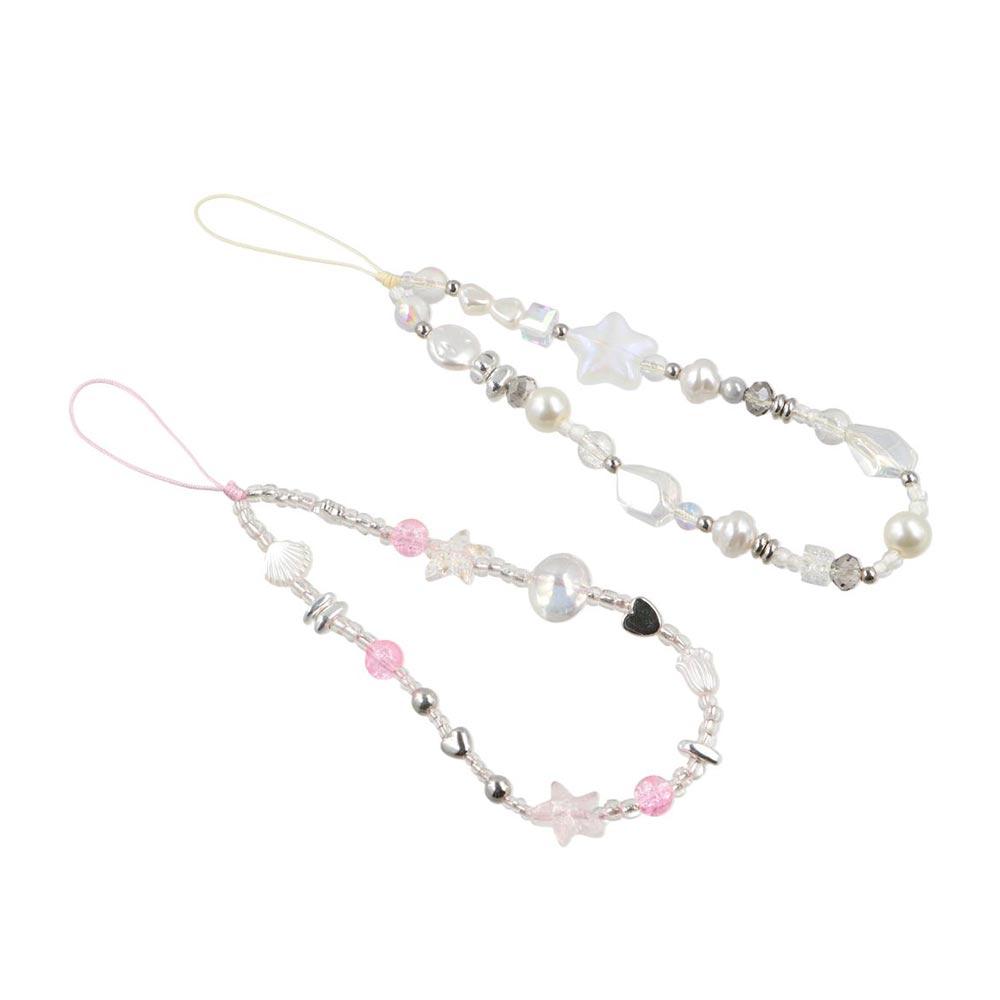 Y2K Silver Phone Lanyard Sweet Girl Beads Phone Chain Cell Phone Strap  Bracelet Keychain