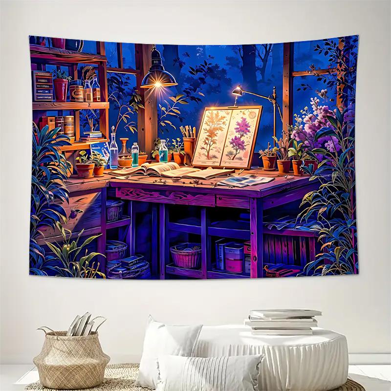 Romantic Nighttime Flowers and Plants Workshop Tapestry