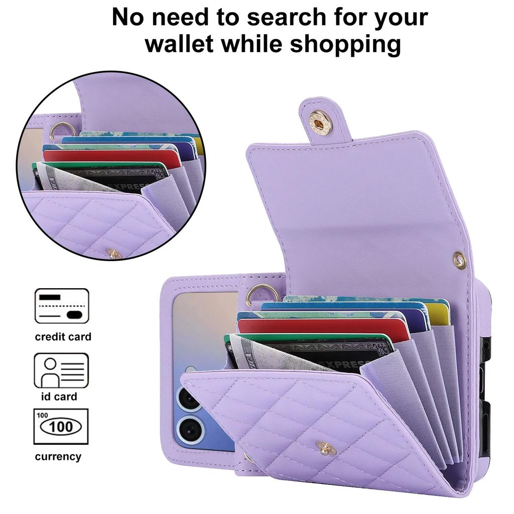Leather Wallet Crossbody Phone Case for Samsung Galaxy Z Flip 7 fe 6 5 4 3 Flip7 RFID Blocking Card Holder Lanyard Purse Cover