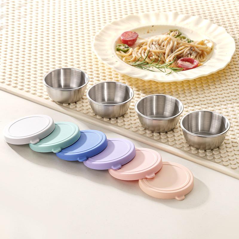 Reusable Sauce Cup with Macaron Lid - 304 Stainless Steel, 40/50/70ML, Portable Dipping or Seasoning Dish.