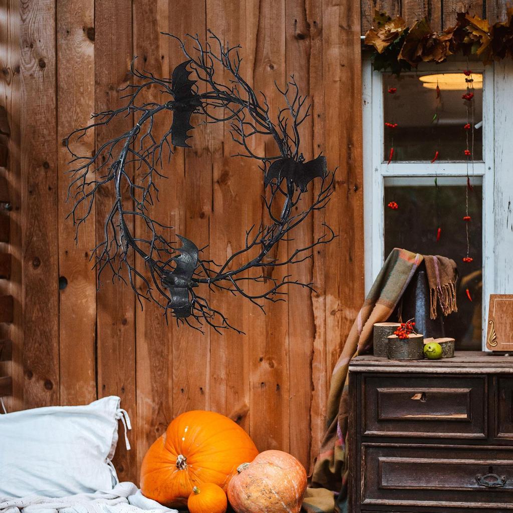 Artificial Halloween Wreath, Hanging Decoration, with Bats Decor Creative Wreath