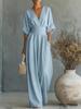 Elegant V-Neck Waist-Cinching Women's Jumpsuit for Spring and Summer