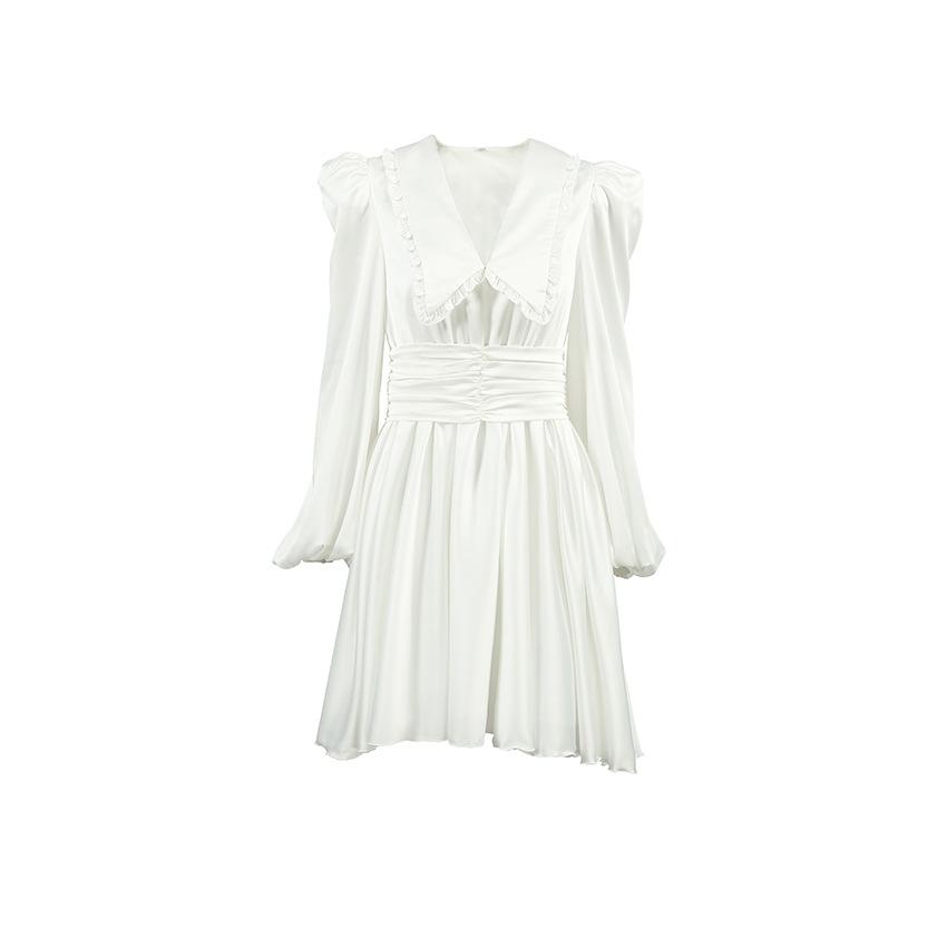 Summer new French court style satin dress V-neck bubble sleeve retro tutu skirt temperament women's clothing