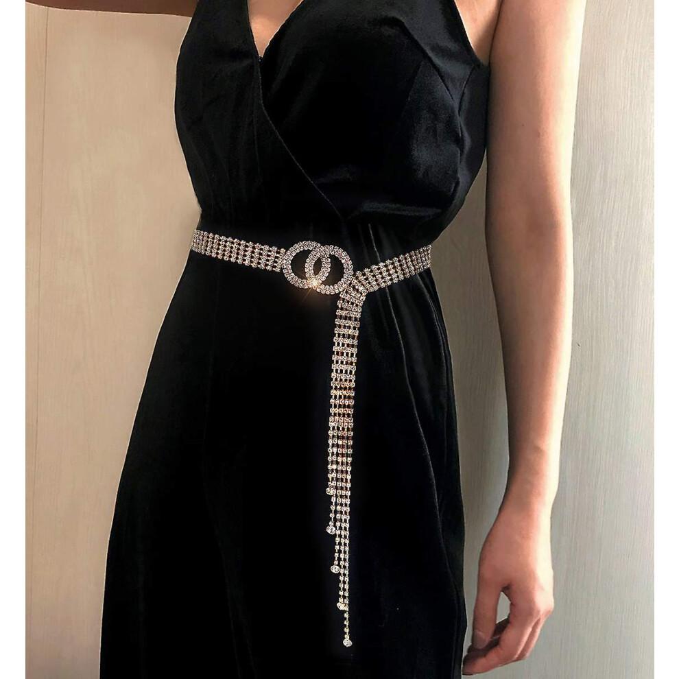 Beautiful Gift Crystal Waist Chain for Women Rhinestone Chain Belts O-Ring Chain Gift Gold