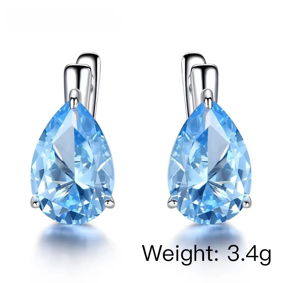 925 Sterling Silver Luxury Nano Gemstone Blue Topaz Clip Earrings For Women  Clip On Earrings Water Drop Fine Jewelry Party Gift
